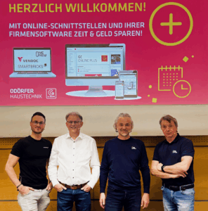 Gemeinsam im Einsatz, um die Installateurpartner*innen digital zu unterstützen: Daniel Hiebaum, Johannes Kainz, Leopold Lasselsberger und Manfred Richter © GC-Gruppe Österreich