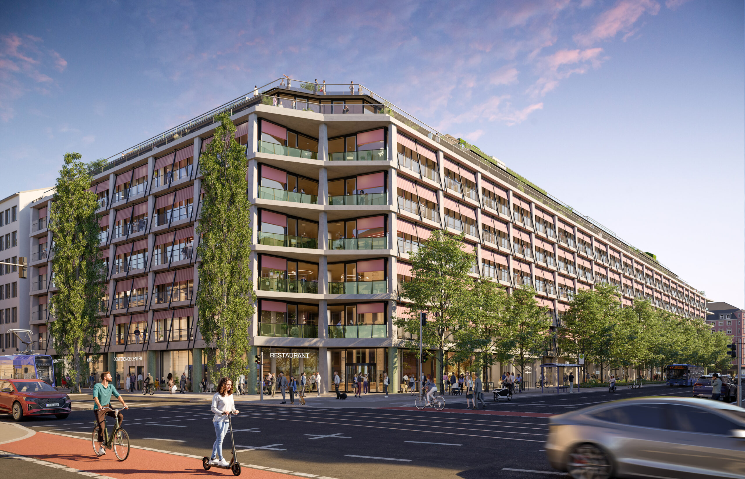 THE VERSE verbindet moderne Bürowelten mit attraktiven öffentlichen Bereichen und schafft ein neues urbanes Zentrum im Münchner Bahnhofsviertel. © rendart Architekturvisualisierungen