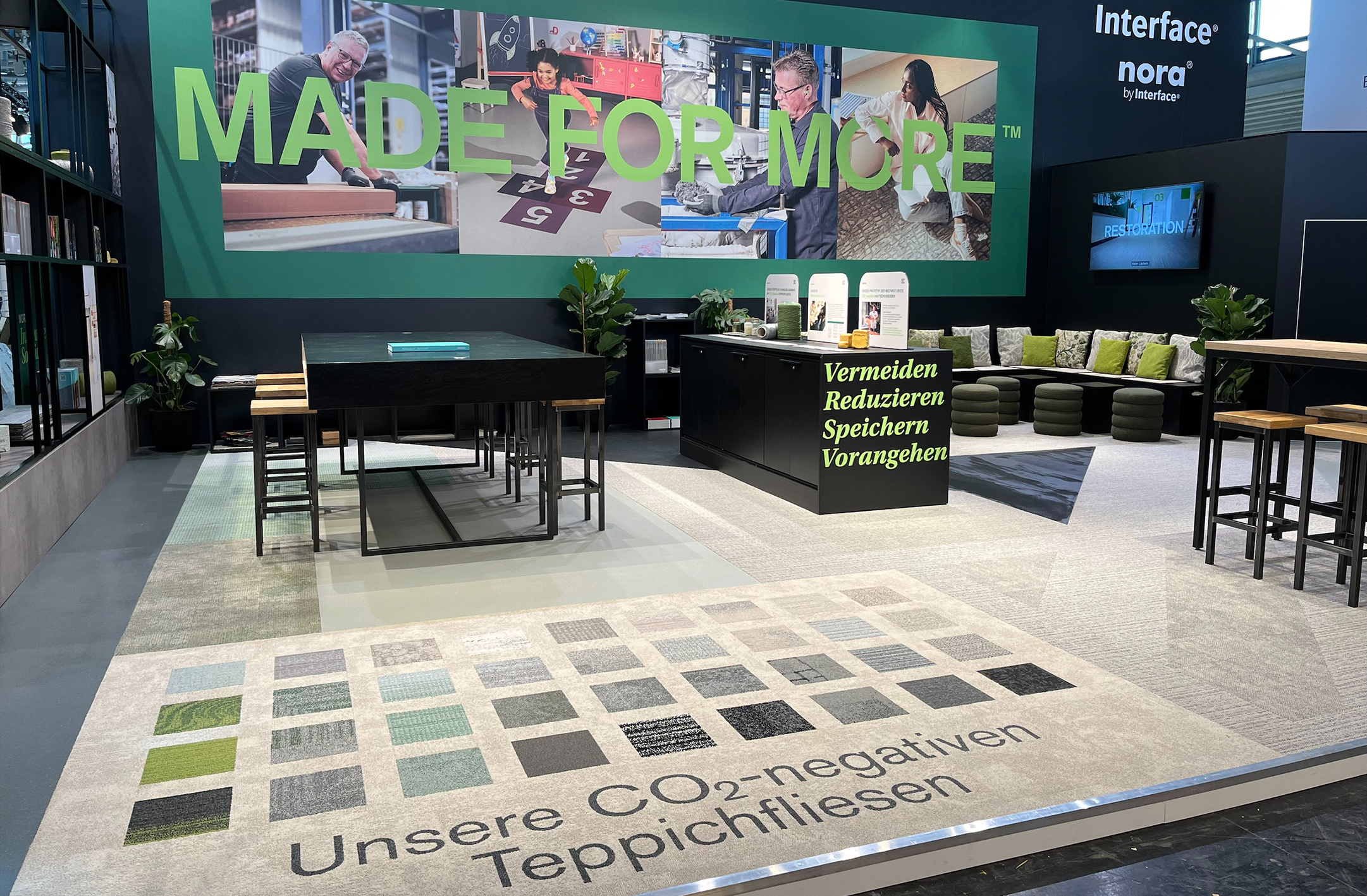 Interface verdeutlicht seine „All In“-Strategie, mehr Kohlenstoff über das gesamte Produktportfolio hinweg zu speichern. © Interface
