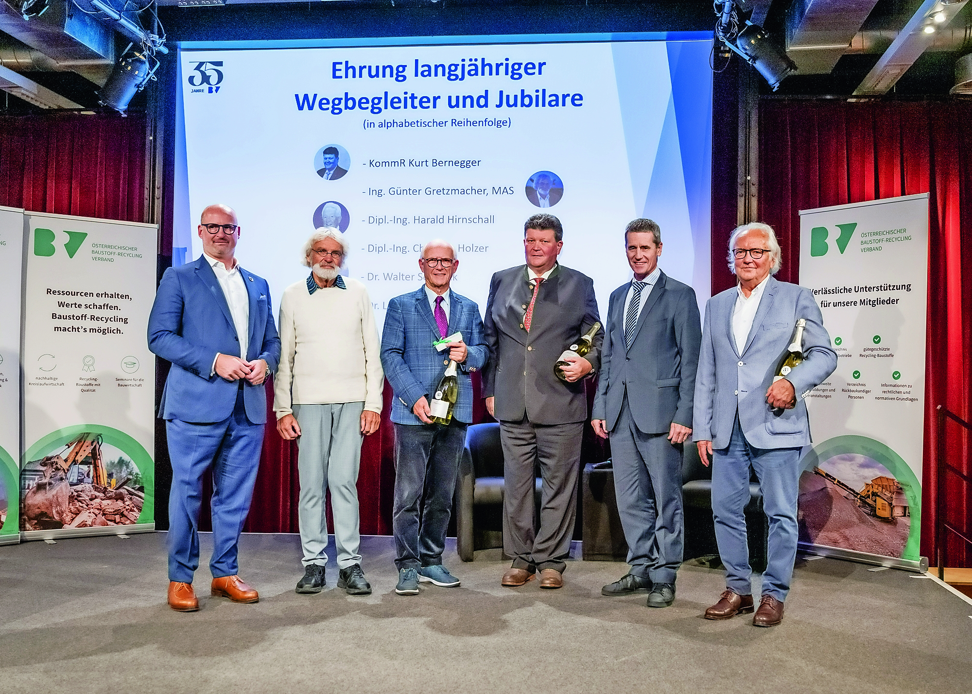 BRV-Präsident Thomas Kasper ehrte langjährige Wegbegleiter des Verbandes (v.l.): Präsident Thomas Kasper, Günter Gretzmacher, Leopold Zahrer, Kurt Bernegger, Christian Holzer und der erste BRV-Präsident Walter Seeböck. 