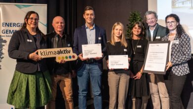 Katharina Kowalski (BMWET), Johannes Schmidlechner (BIG), Nicola Subic (BIG), Basia Gabor (Strobl), Barbara Lindenthaler (Strobl Architekten ZT GmbH), Michael Strobl (Strobl Architekten ZT GmbH) und Margit Radermacher (SIR) © SIR