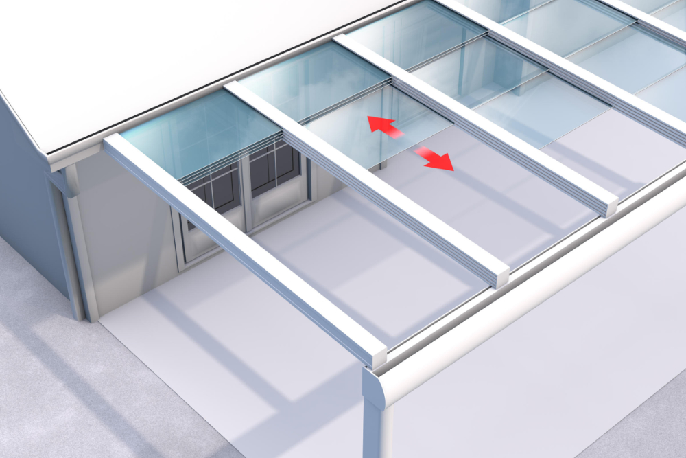 Vitello-Flex lässt sich manuell öffnen und schließen, Vitello-Flex-Plus ist per Fernbedienung steuerbar. © TS-Aluminium-Profilsysteme GmbH & Co. KG