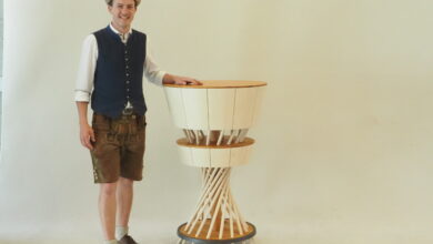 Wenn sich alles in Kreisen bewegt: Die Stehbar von Wolfgang Ramminger überzeugt sowohl durch ihr bewegtes Äußeres als auch durch ihr raffiniertes Innenleben. © HTBLA Hallstatt