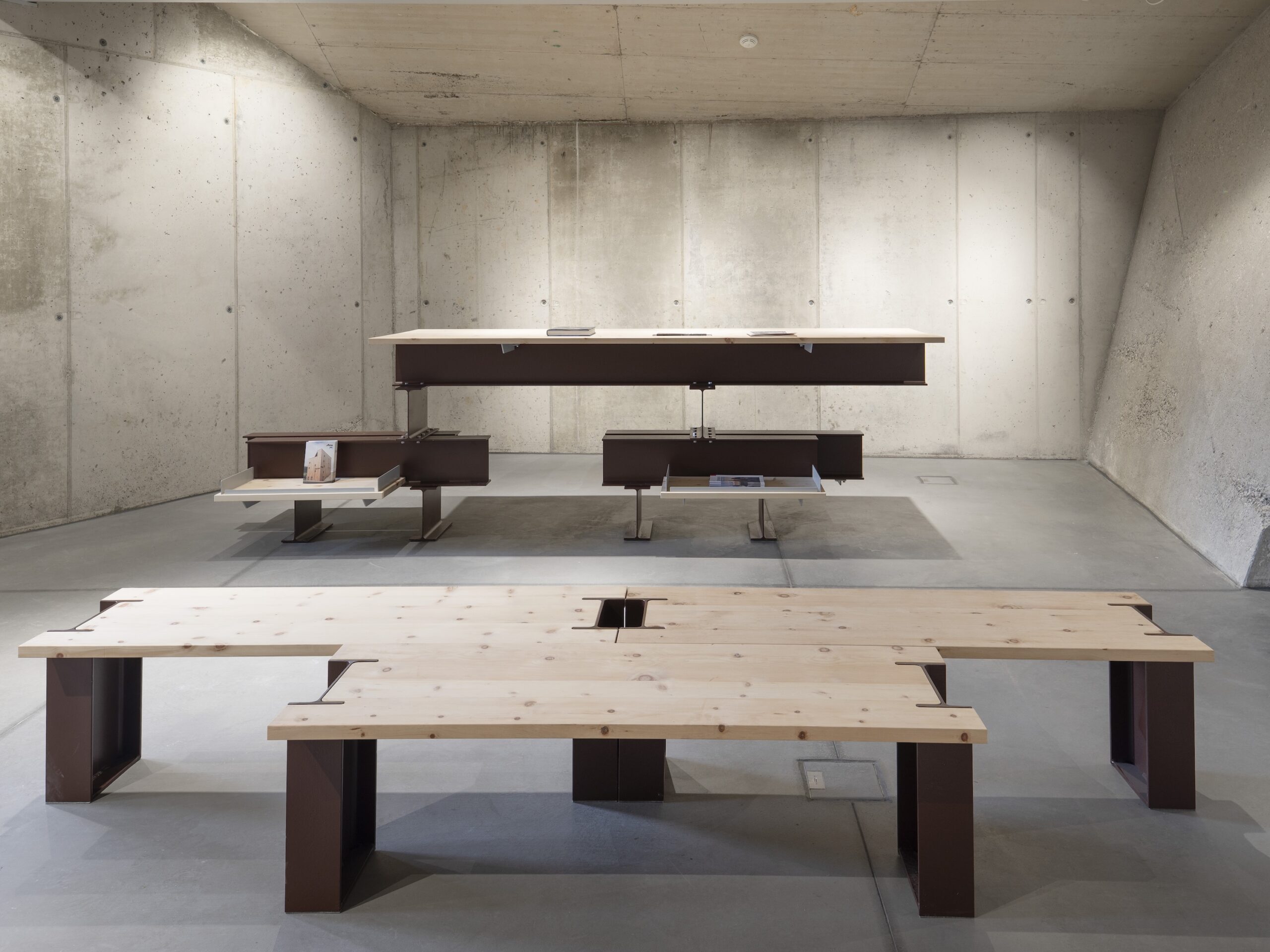 BENCH AND TABLE, PLASMA STUDIO, ARCHITECT ULLA HELL, SEXTEN, SOUTH TYROL, ITALY