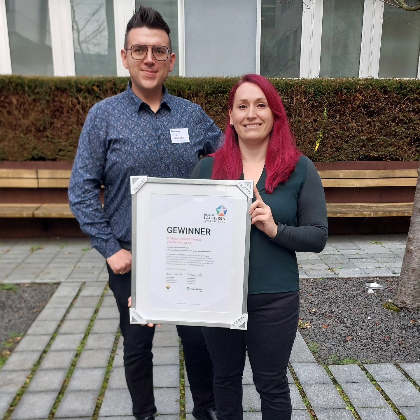 Freude über die Auszeichnung: Peter Sandgruber und Sarah Mitmasser. Copyright: Wolfmair Beschichtung