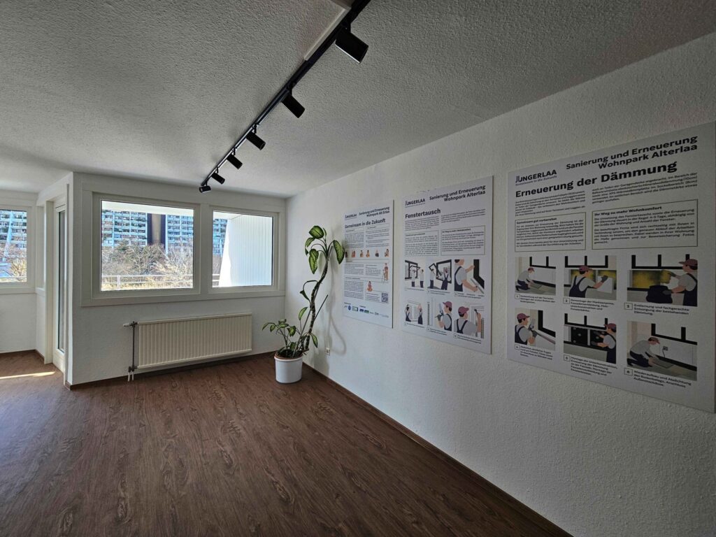 Jung-Erlaa: Eine neu präsentierte Musterwohnung, bietet interessierten Bewohner*innen einen realitätsnahen Einblick in den zukünftigen Wohnstandard.