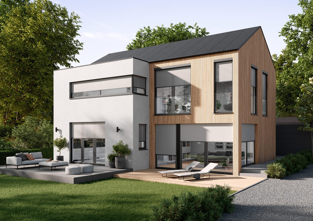 Außenliegender Sonnenschutz blockiert effektiv das Eindringen der Hitze in die Räume.