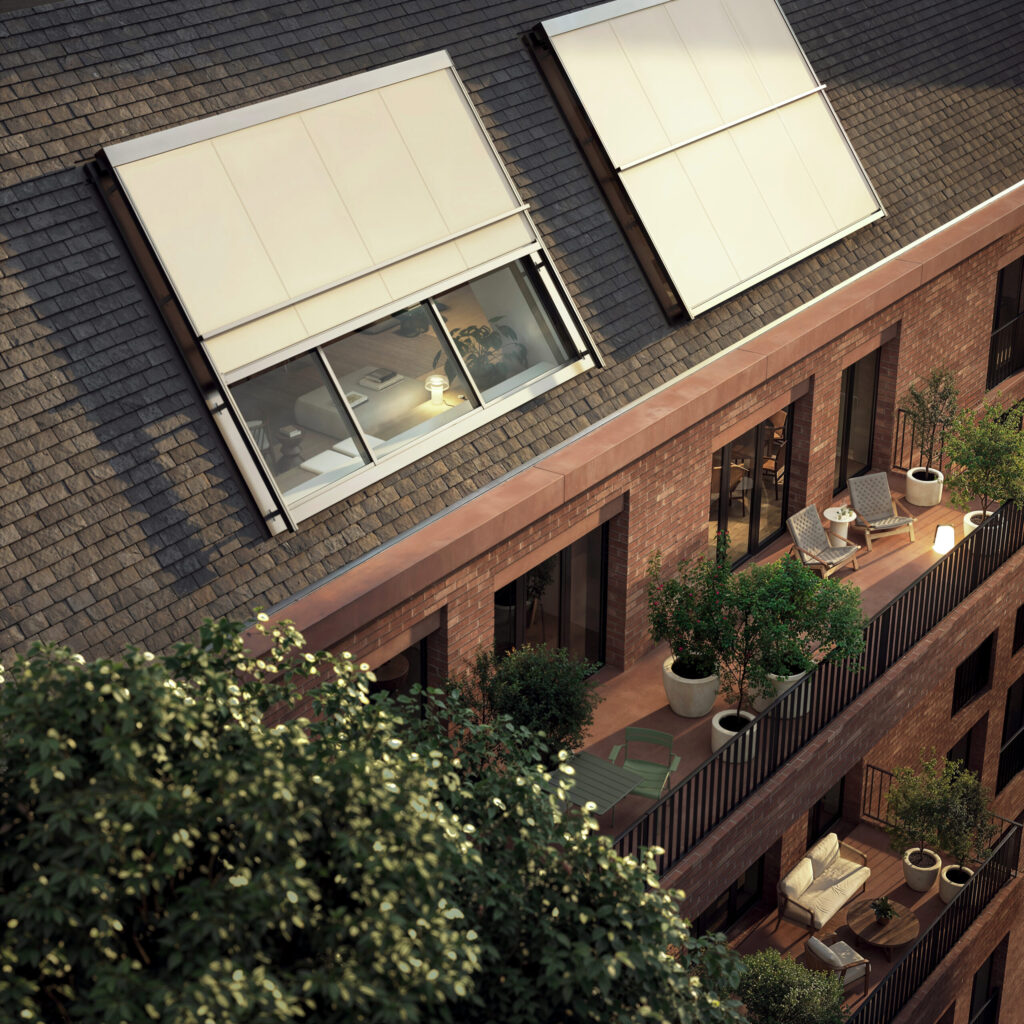 Die Aufglas-Markise sorgt für effektive Verschattung großer Glasflächen.