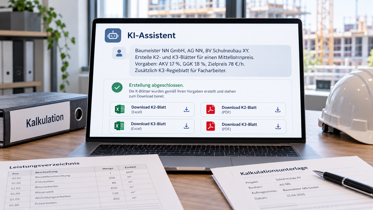 Kalkulieren im Dialog – KI erstellt und prüft K-Blätter