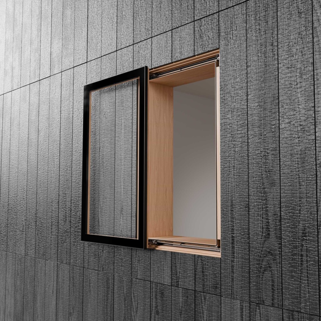 Das Prinzip, die gesamte Fensterfläche zuerst parallel nach außen zu bewegen und sie dann seitlich zu verschieben, entstand in einem Forschungsprojekt unter Leitung der TU Wien.