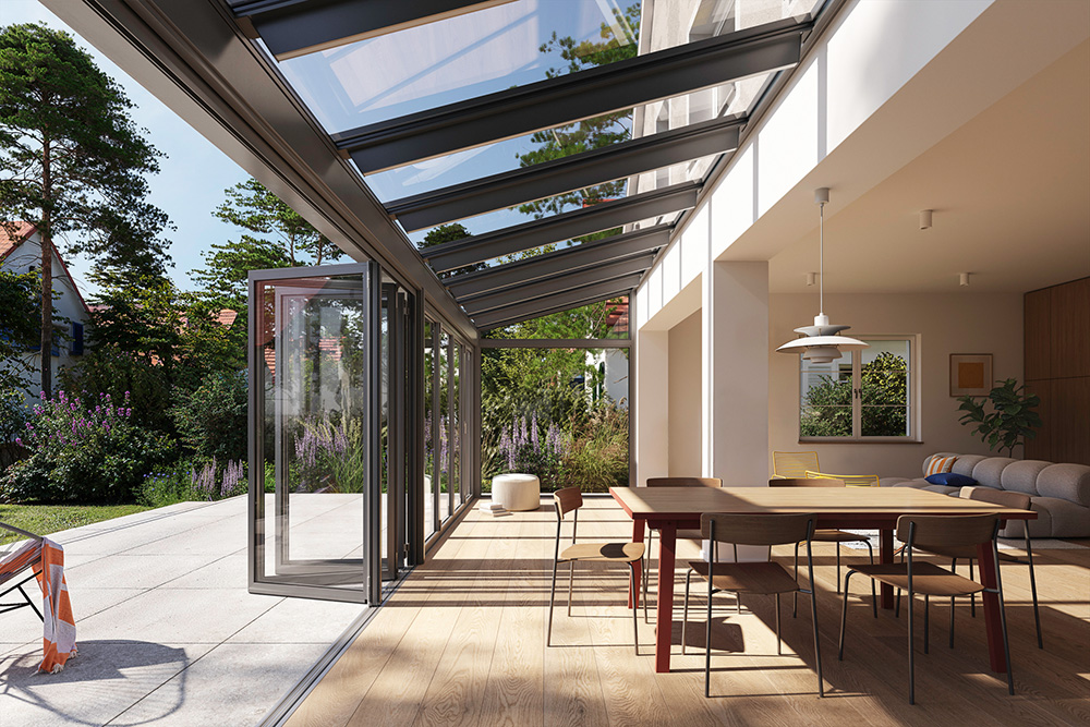 Alle drei Dachmodelle können dank eines speziellen Designprofils mit allen wärmegedämmten Unterbauelementen von Solarlux kombiniert werden.